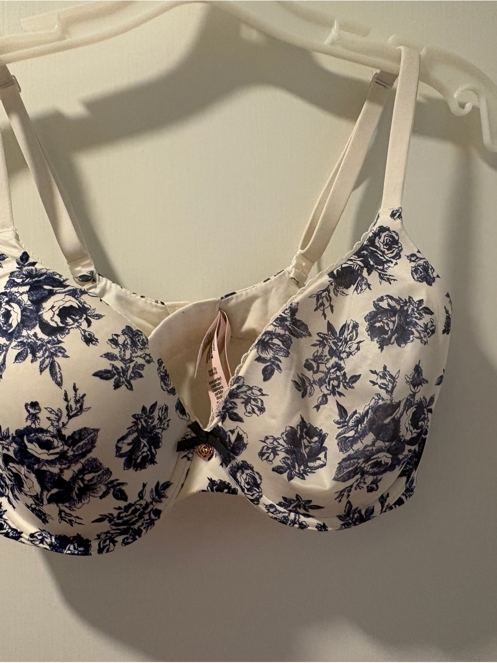 Victoria's Secret Cream Bra with Navy Floral Print